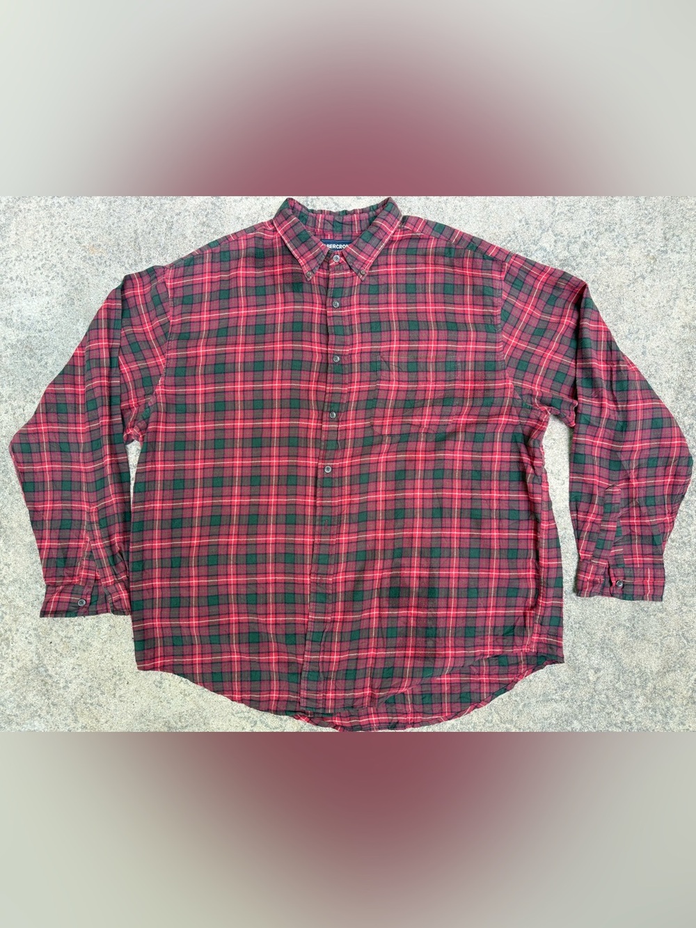 Vintage 90s Abercrombie & Fitch Red/Green Plaid Button-Down Shirt Sz XL
